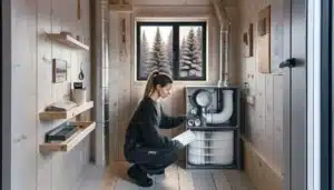 Slik kan du bruke varmegjenvinning for å spare energi 7 Homeowner maintaining hrv with graywater heat exchanger on a norwegian winter day