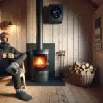 Norwegian living room with heat pump and clean burning stove creating cozy warmth