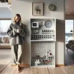 Woman enjoying warm hydronic floor in norwegian home on a snowy morning